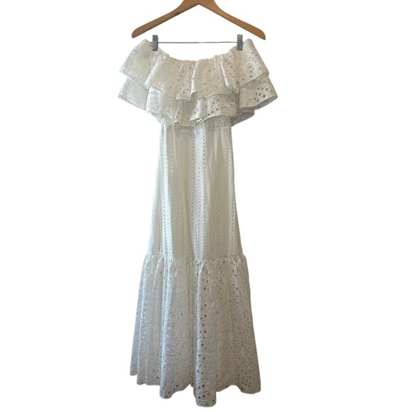 Charo Ruiz Ibiza Isabella White Eyelet Off Shoulder Maxi Dress Size Small - Picture 3 of 10